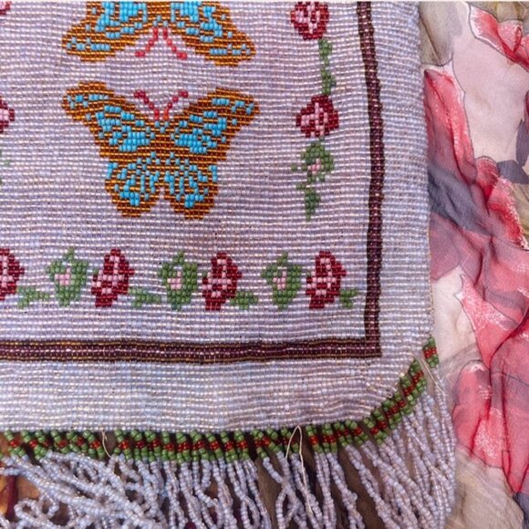 1920's silver plated beaded purse, butterfly beaded - Picture 3 of 6